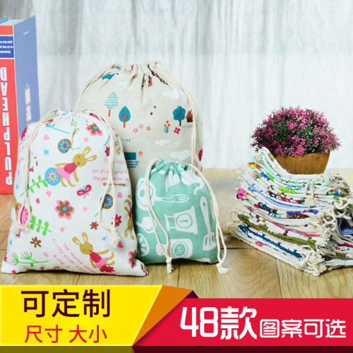 Printed Cotton and Linen Drawstring Drawstring Pocket Linen Sack Sundries Underwear Buggy Bag Travel Storage Bag Gift Bag