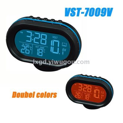 VST-7009V Car Electronic Clock Voltmeter Indoor and Outdoor Thermometer Three-in-One LED Backlit Alarm Clock Function