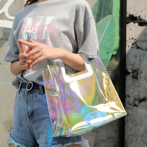 factory direct sales plastic handbag transparent tpu laser bag shopping bag makeup storage gel bag one piece dropshipping