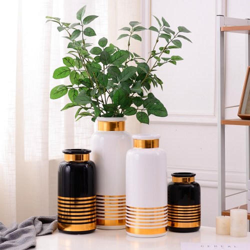 Simple Modern White Black Gold Luxury Ceramic Vase Flower Decoration Crafts Flower Shop Materials Home Decoration