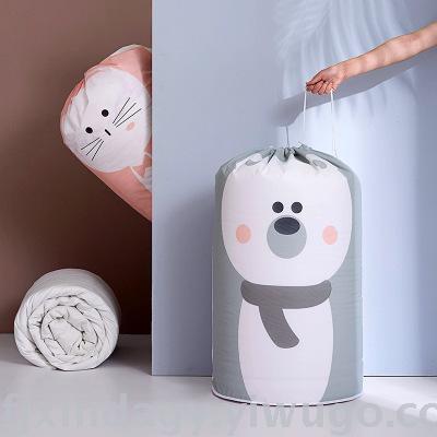Drawstring Moisture-Proof Cotton Quilt Bag Cute Dustproof Cartoon Quilt Bag Clothes Quilt Organizing Travel Moving Packing Buggy Bag