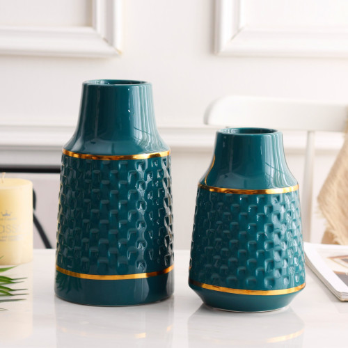simple luxury modern simple green blue gold ceramic vase flower home soft decoration decoration two-piece grocery store