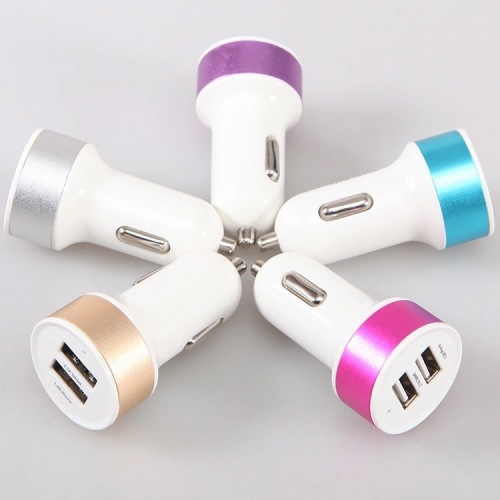Mobile Phone Universal Dual USB Eyelet round and Square Car Charger 5 V1a Car Charger Electroplating Color Custom Logo