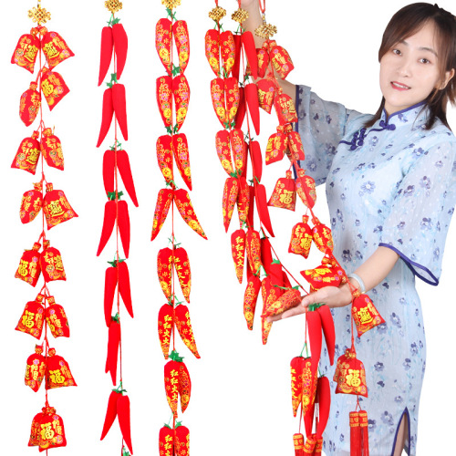 Year of the Rat Chinese New Year Layout Chinese New Year Decoration Moving into the New House Firecrackers Pendant Festive Red Pepper String Ornaments