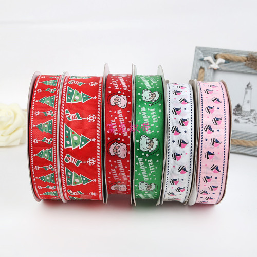 exquisite christmas theme printing ribbon high quality polyester knitted ribbon fashion holiday decorative ribbon popular