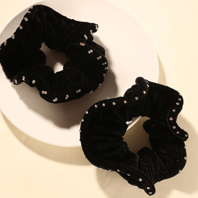 Korean Temperament Hair Band Large Intestine Ring Black Flannel with Diamond Head Rope Headdress Top Cuft