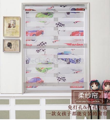 Roller Shutter Children‘s Room Curtain Printing Living Room Study Soft Gauze Curtain Double Roller Blind Finished Product Factory Wholesale Curtain