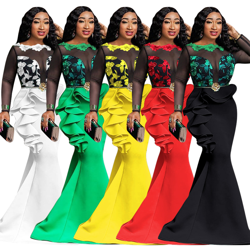 Cross-border European and American women's lace Mesh see-thr...