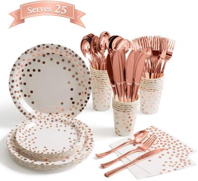 Amazon Hot Pin 40PCS Suit Rose Jinsheng Daily Necessities Rose Gold Tray Cups Rose Gold Wallpapers