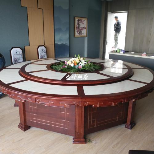 Luzhou Resort Hotel Solid Wood Electric Dining Table Restaurant Luxury Box Marble Electric Table Remote Control Large round Table