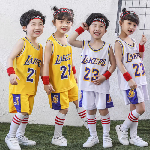 Factory Wholesale Summer Children‘s Basketball Wear Sports Suit Korean English Letters Boys and Girls Costume Suit