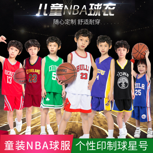 factory wholesale children‘s basketball uniform set customized boys and girls kindergarten basketball training team uniform curry james