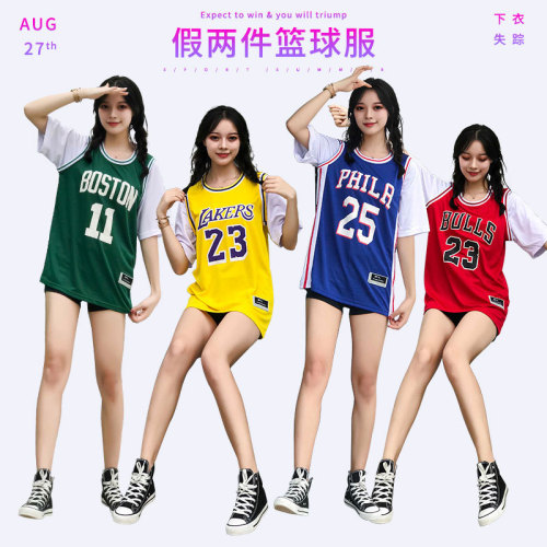 james no. 23 fake two-piece basketball uniform kobe short sleeve women‘s loose bf style curry owen street fashion hip hop