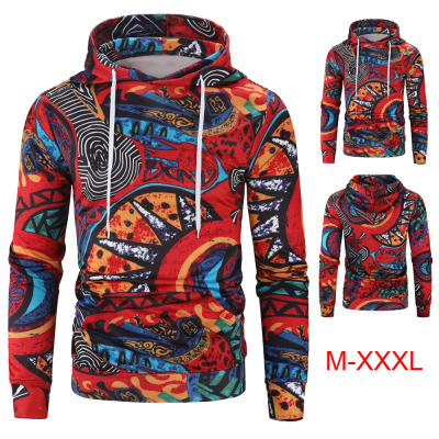 Foreign trade in Spring and autumn and winter cross-border search for new National style European and American plos-size hooded digital print hoodie male