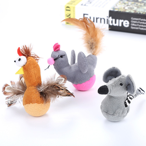 Pet Cat Toy Mouse Chicken with Feather Pet Supplies Tumbler Bite Toy Factory Spot Cross-Border