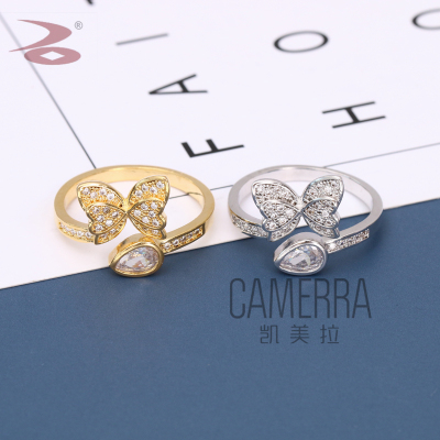 Micro Inlay Rhinestones Design Simple Color Butterfly Style Ring Rings Female Stone Jewelry Honor Produced