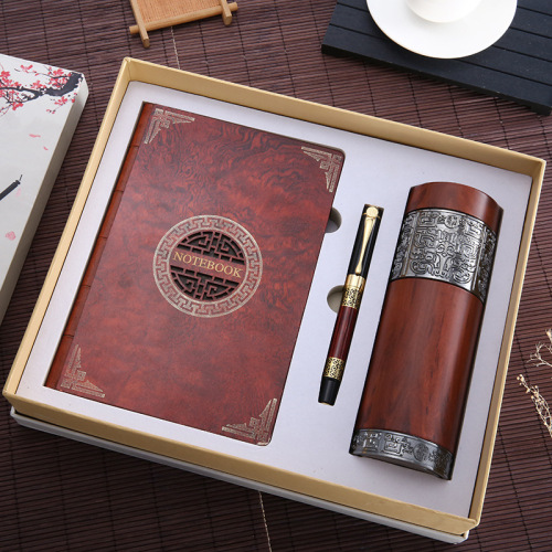 chinese style classic retro notebook creative business gift book set custom logo wooden notepad