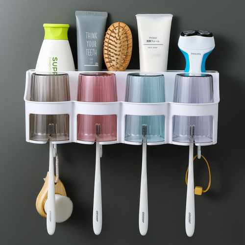 [Sample Clearance] Suction Wall Toothbrush Holder Bathroom Wall-Mounted Washstand Toothbrush Cup Storage Rack Set Storage Rack
