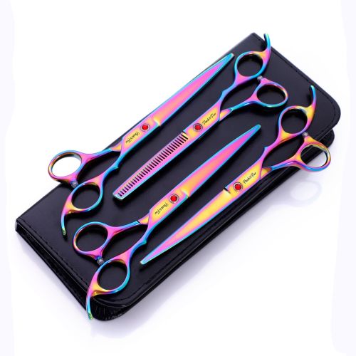 7-inch purple 4 pet scissors high-end pet beauty scissors straight shear hair trimming scissors set customized wholesale