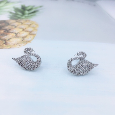 Miniature Zircon Swan Stud Earrings Female Simple New fashion style Compact anti-allergy ear needle