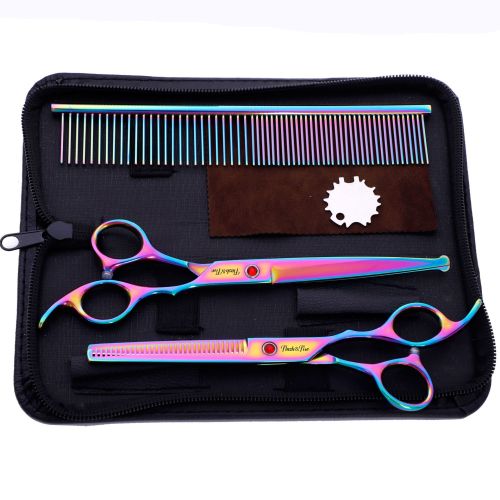 color round head pet hair scissors straight scissors tooth scissors 7.0 inch pet beauty finishing safety scissors set