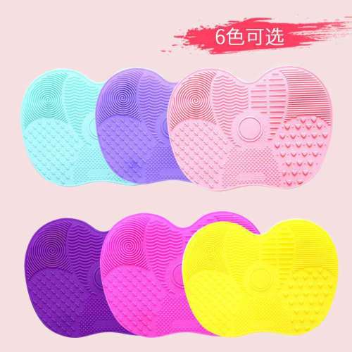 manufacturer hot sale silicone apple washing brush pad makeup brush cleaning flap suction cup beauty tool cleaning pad