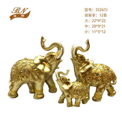 Creative Modern and Simple Resin Golden Family of Three Elephants Decoration Living Room TV Cabinet Home Decoration Gift