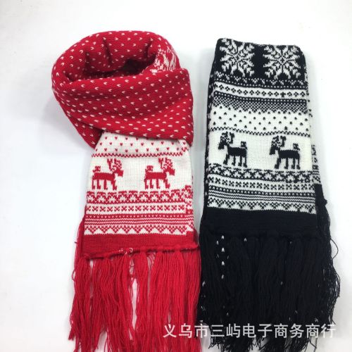 Couple Thickening double-Sided Scarf Autumn and Winter Korean Style Fashionable Warm Christmas Snowflake Deer Wool Knitted Scarf Wholesale 