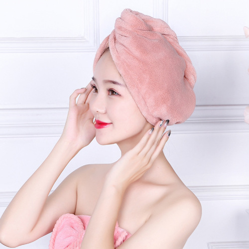 Warp Knitted Coral Velvet Hair-Drying Cap Adult Female Triangular Binder Shower Cap Thickened Absorbent Soft Quick-Drying Non-Fading Dry Hair Cap