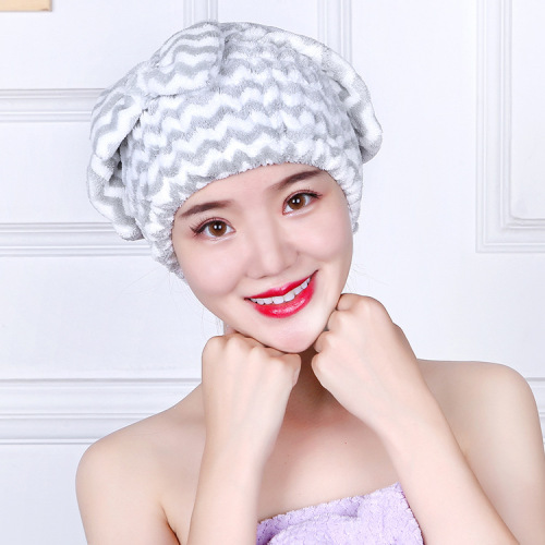 warp knitted coral velvet cationic water ripple dry hair cap double cute bow thickened absorbent soft lint-free
