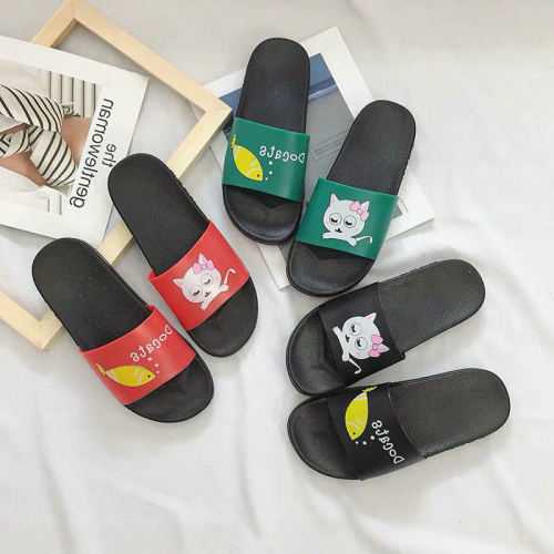 foreign trade pvc breathable sole cat fish printing pattern one word summer home outdoor non-slip slippers in stock support customization