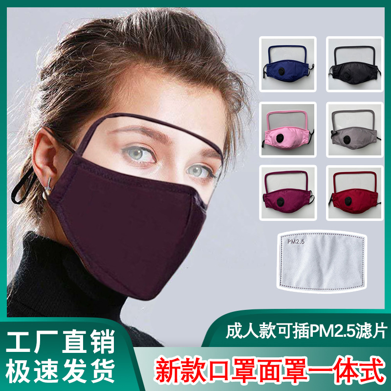 防护面罩 跨境外贸2020款成人呼吸面罩口罩护目镜口罩面罩一体式