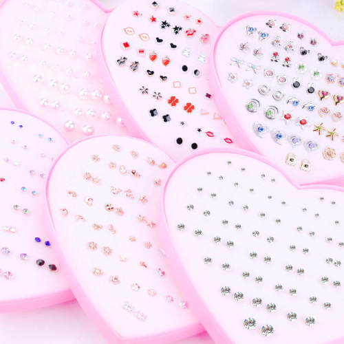 aysan sunshine peach heart boxed 36 pairs of ear studs， fashion variety of multi-color drip random hair