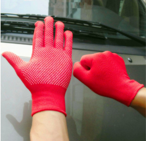 factory labor protection gloves wholesale thirteen 13-pin nylon point plastic non-slip gloves dispensing nylon driver driving gloves