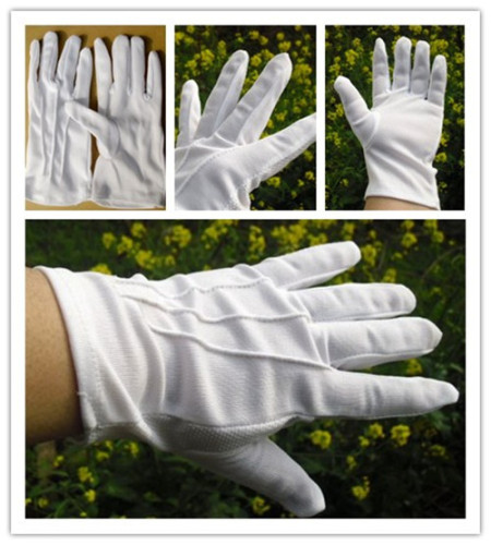 White Three-Rib Polyester Cotton Work Point Plastic Gloves Wholesale Polyester Non-Slip Work driving Etiquette Sunscreen White Gloves.