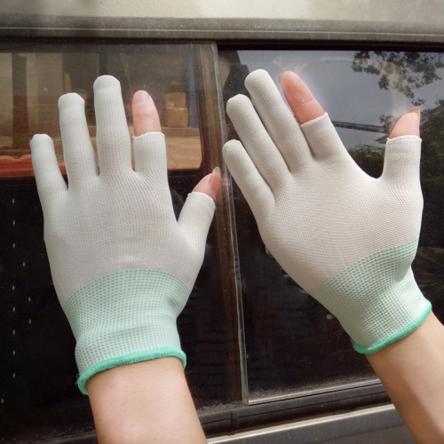 Nylon 13-Pin Gloves Working Labor Protection Gloves Exposed Two Fingers Half Fingers Three Fingers Elastic Breathable Dust-Free Cotton Gloves Core