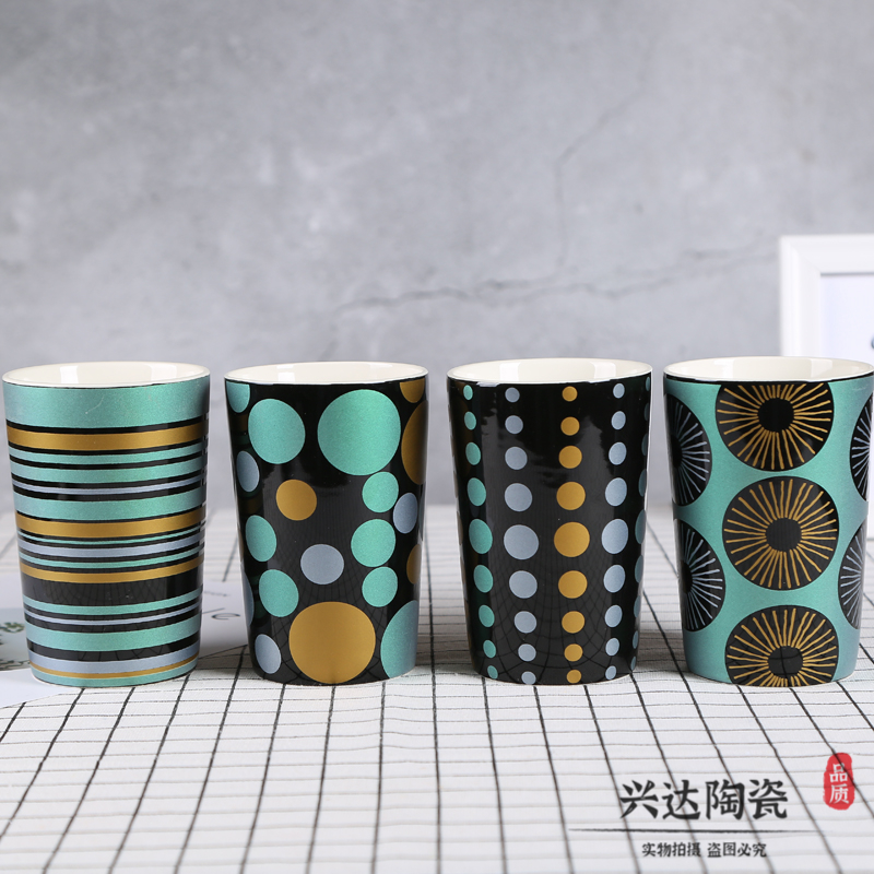 现代简约科技风几何图案彩绘陶瓷马克杯咖啡杯 水杯麦片杯牛奶杯