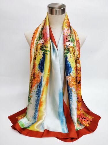 Sinsass Scarf Women‘s Spring， Autumn and Winter Four Seasons Printing Ink Painting Oil Painting All-Matching Long Scarf Shawl Series