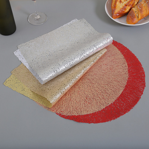 european-style round table mat pvc hollow-out messy wire gilding placemat heat insulation non-slip coffee coaster steak plate mat