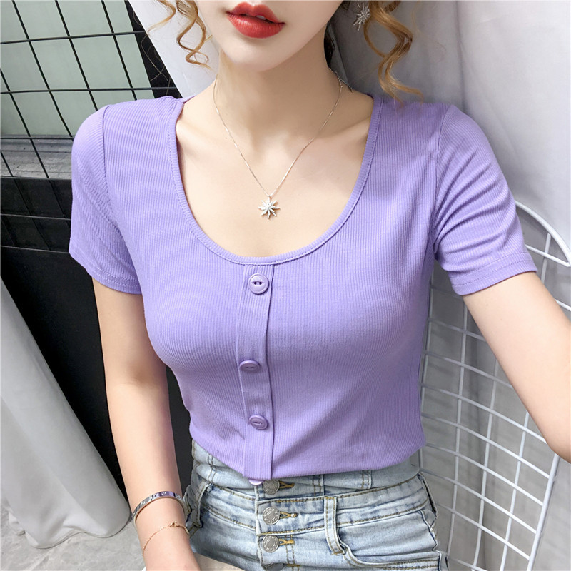 Web Celebrity T-shirt Women's Instagram Ultra Short Sleeve 2020 Summer Korean Edition Fashion S