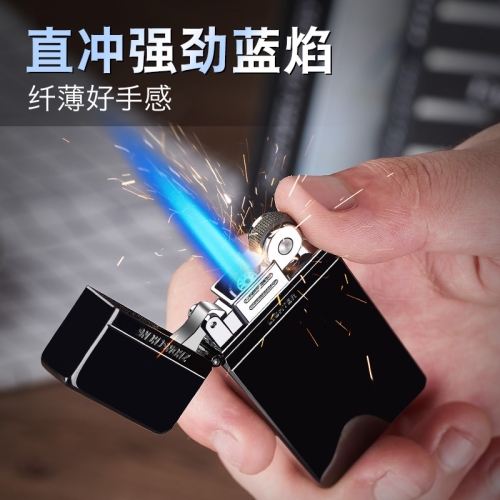 No. 12 Clamshell Grinding Wheel Torch Lighter Metal Straight Blue Flame Creative Gift Lighter Customization