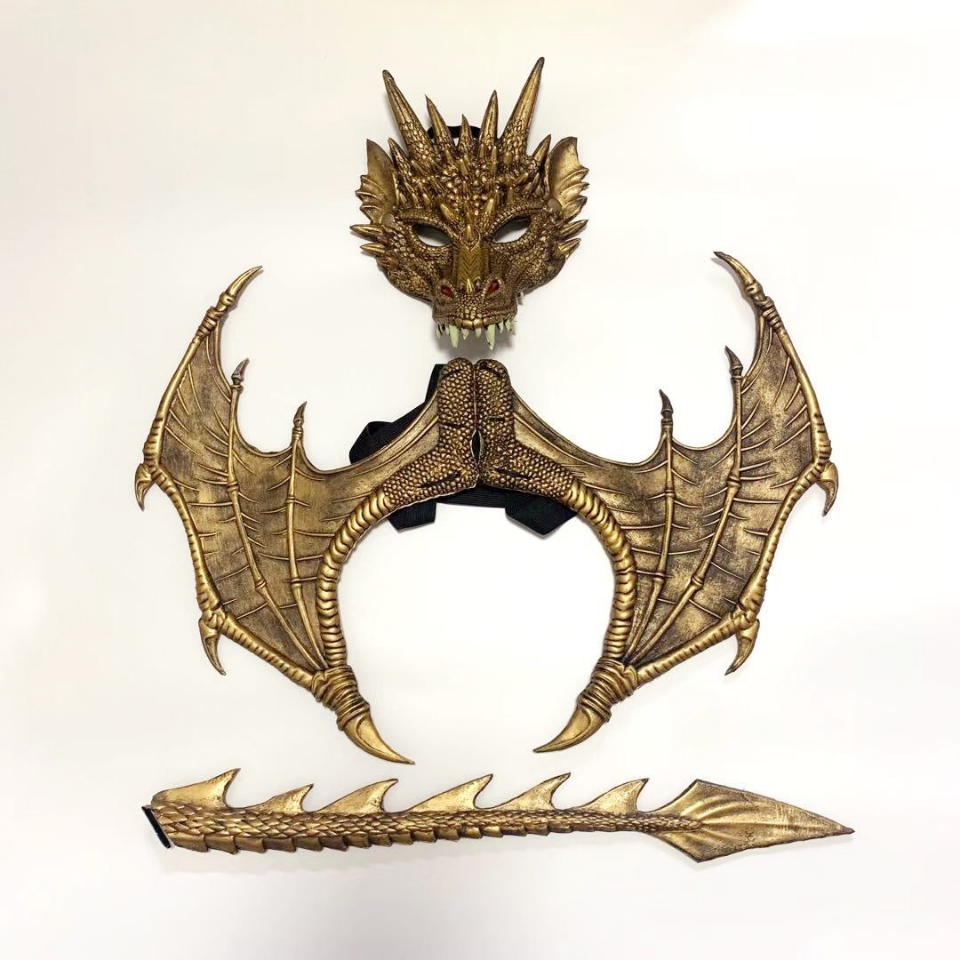 名称: pu 泡沫发泡龙面具(套装)材质:环保 pu 尺寸:面具30x21cm翅