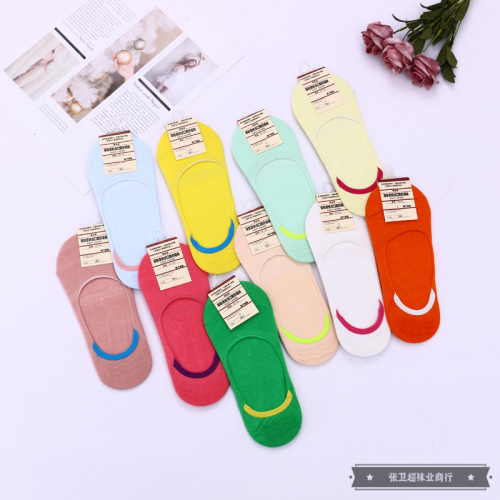 Women‘s Fashionable Colorful Color Matching Non-Slip Boat Socks Summer Thin Invisible Shallow Mouth Socks No Heel Ins Wind Socks 