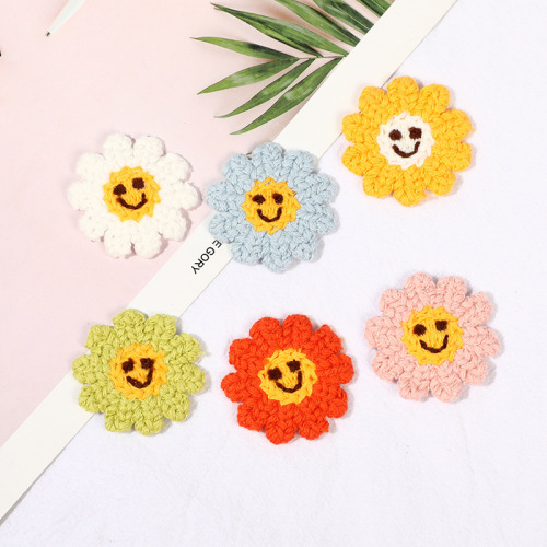 Korean Style Woven Flower Genuine Cotton Small Smiley Face Flower Woven Flower Hand Crocheted Shoe Cap accessories Factory Wholesale
