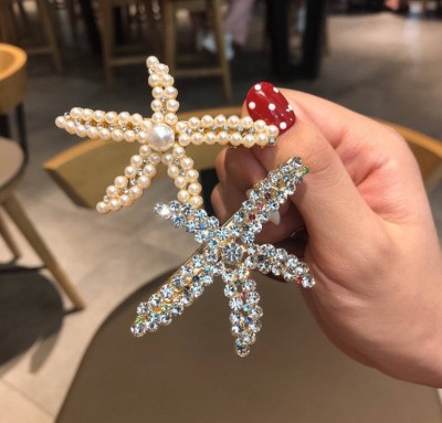 Korean Version of the INS Starfish Pearl Fully-jewelled Hair Clip Ornament Red Same Female Hair Bang Clip Fairy Hair Clip Headdress
