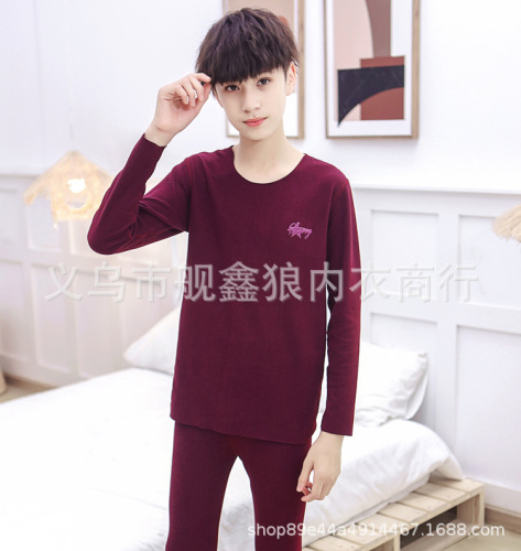 ship Xinlang Seamless De Velvet Solid Color Children and Teenagers Thermal Suit Medium and Big Children‘s Self-Heating Casual Comfortable 