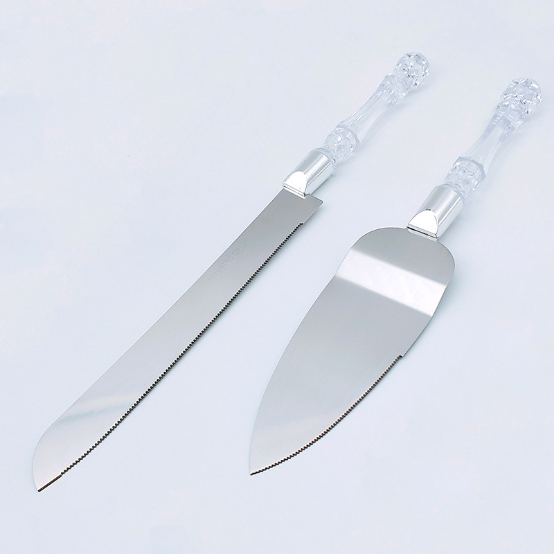 Factory Direct Sales Stainless Steel Crystal Handle Cake Knife Pizza Shovel Knife 2-Piece European W