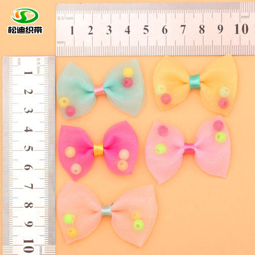Factory Direct Sales Cute Children‘s Bow Barrettes Children‘s Toy Accessories Cloth Colorful Beads Floral Decorations
