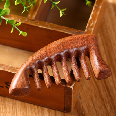 Natural Log Golden Sandalwood Scalp Massage Wooden Comb Wide-Tooth Comb Traditional Chinese Medicine Meridian Comb for Head