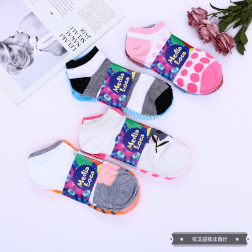 021 Summer New Colorful Fresh Color Matching Thin Breathable Low Opening Invisible Non-Slip Women‘s Boat Socks 